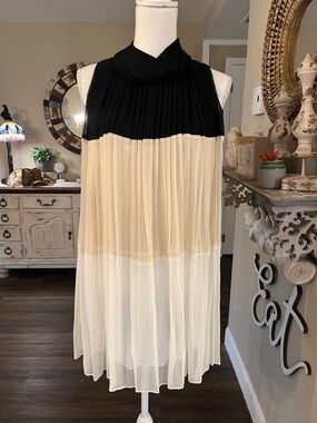 Robert Rodriguez Black and Cream Pleated Mini Dress